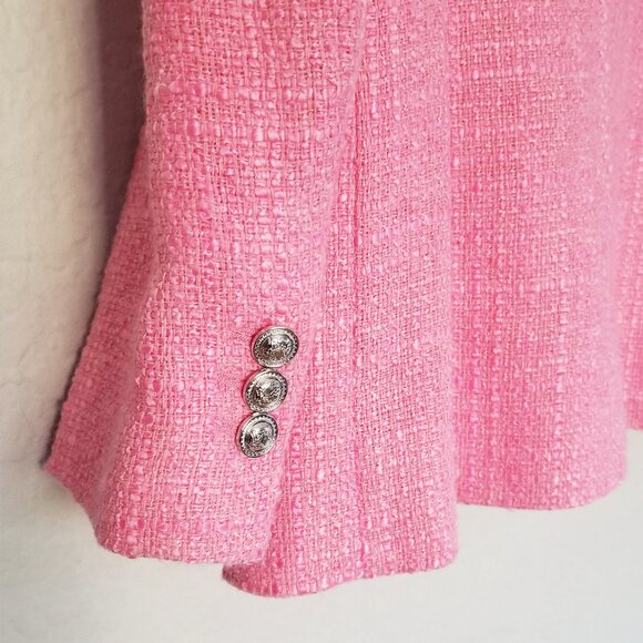 Zara Pink Tweed Textured Double Breasted Blazer Jacket Size S 7553/687 Barbie - Picture 13 of 16